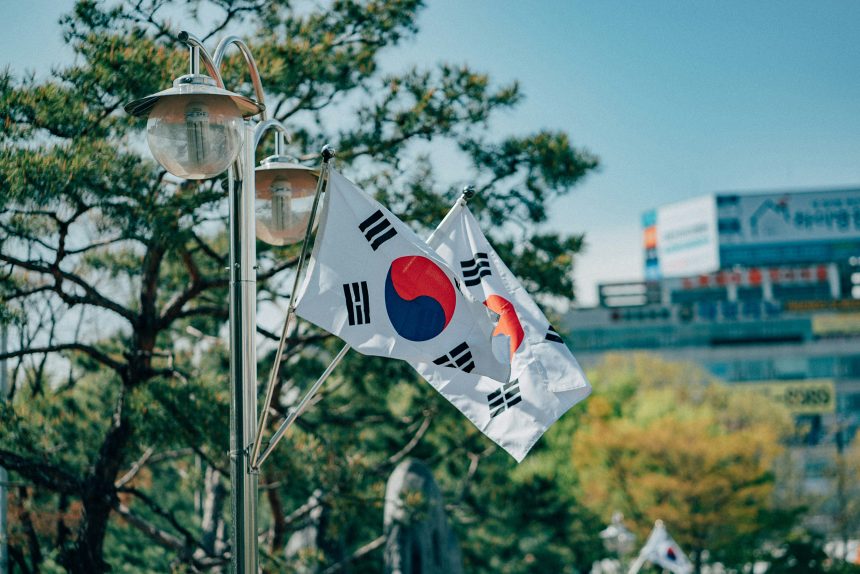 An image of south korean flags