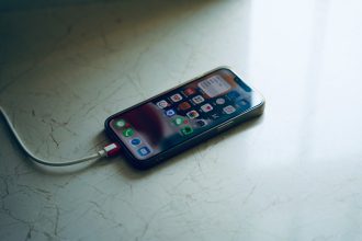An image of an iphone charging